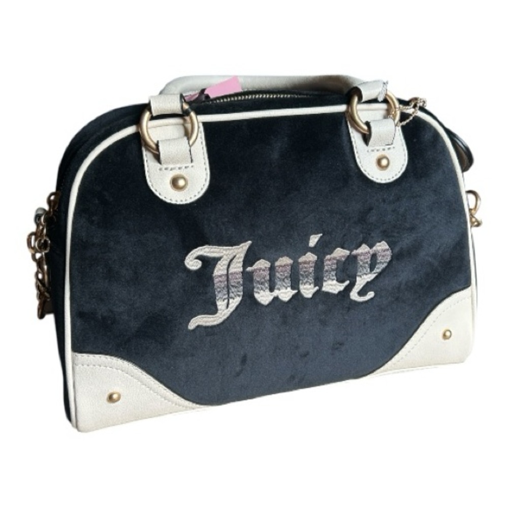 Juicy Couture Retro Vibe Satchel Crossbody Liquorice Black Velour & Cream NWT